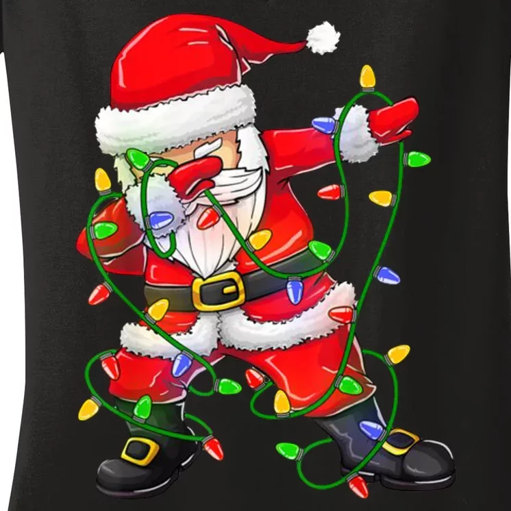 Cute Christmas Dabbing Santa Lights Women's V-Neck T-Shirt