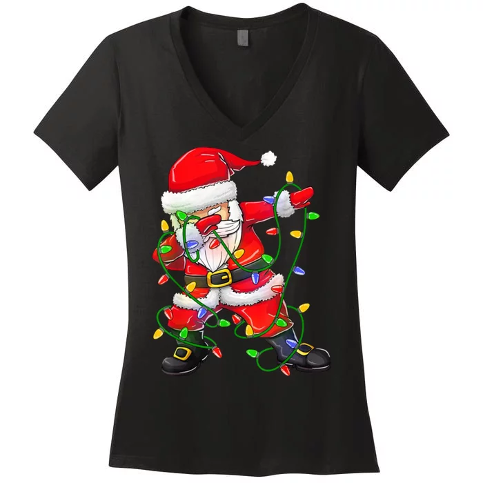 Cute Christmas Dabbing Santa Lights Women's V-Neck T-Shirt