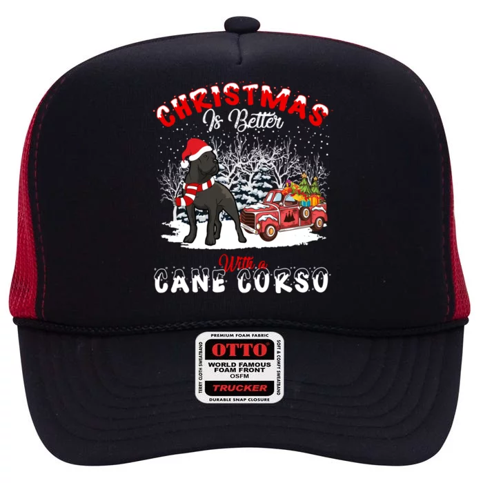 Cane Corso Dog Christmas Is Better Dog Light Tree Xmas Cute Gift High Crown Mesh Trucker Hat