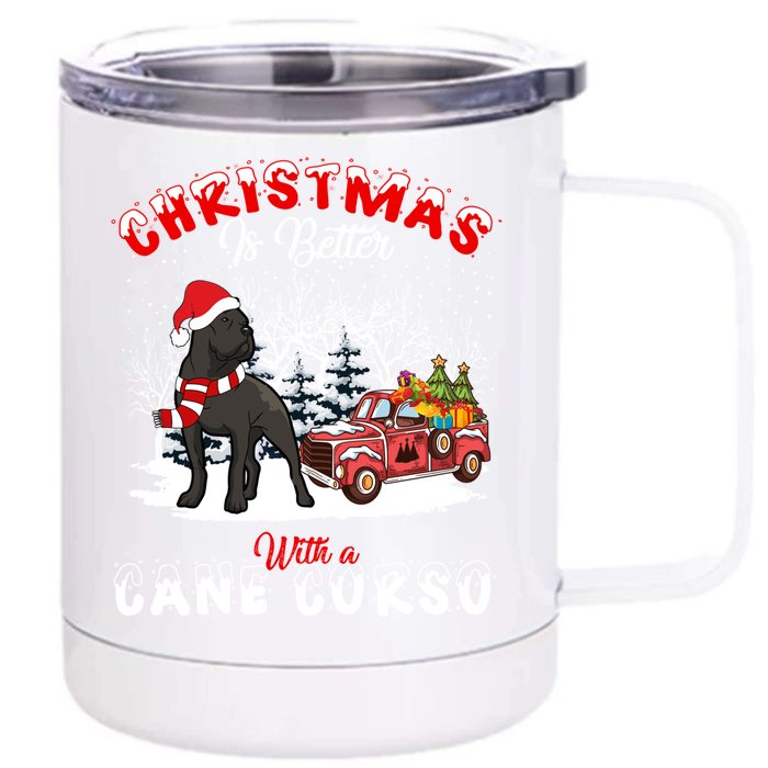 Cane Corso Dog Christmas Is Better Dog Light Tree Xmas Cute Gift Front & Back 12oz Stainless Steel Tumbler Cup