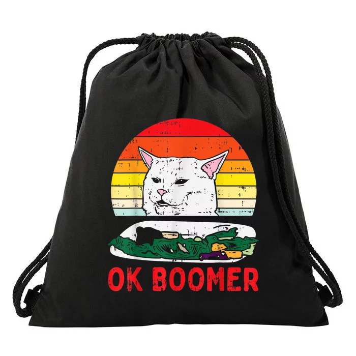 Confused Cat Dinner Table Ok Boomer Funny Meme Lover Gift Drawstring Bag