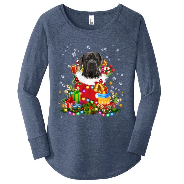 Cane Corso Dog Christmas Tree Lights Pajamas Xmas Matching Great Gift Women's Perfect Tri Tunic Long Sleeve Shirt