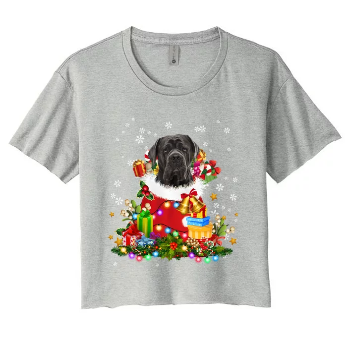 Cane Corso Dog Christmas Tree Lights Pajamas Xmas Matching Great Gift Women's Crop Top Tee