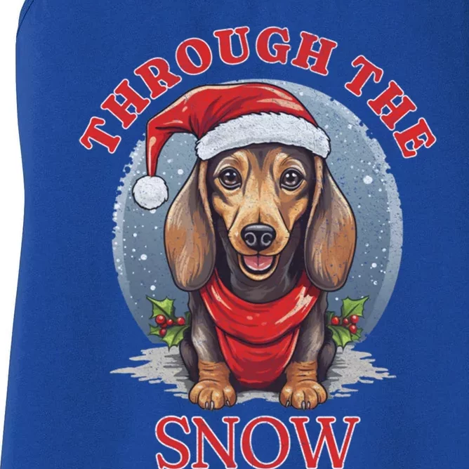 Cute Christmas Dachshund Dog Through The Snow Xmas Holiday Gift Women's Racerback Tank