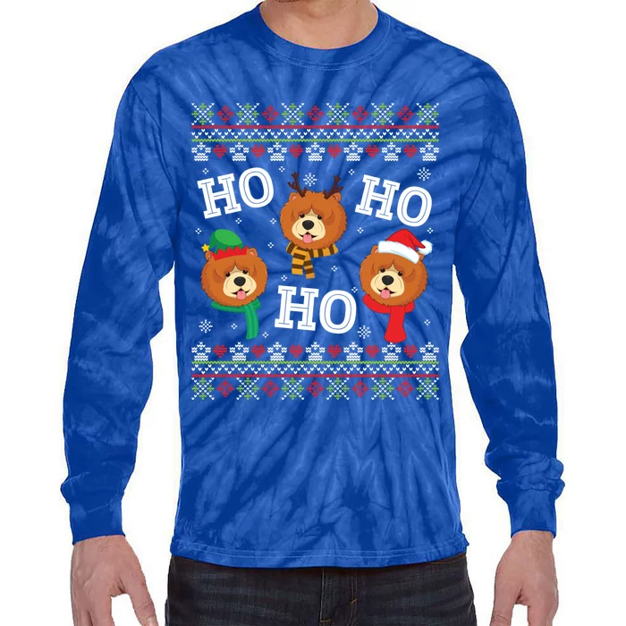 Chow Chow Dog Ho Ho Ho Merry Christmas Dad Mom Ugly Sweater Gift Tie-Dye Long Sleeve Shirt