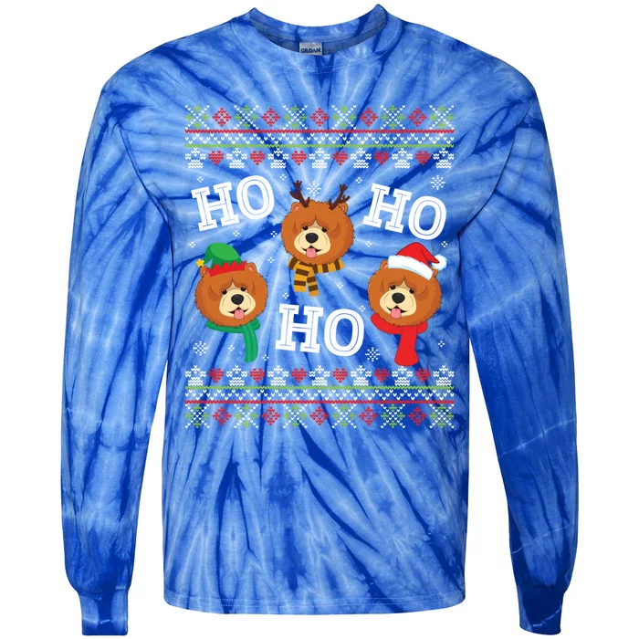 Chow Chow Dog Ho Ho Ho Merry Christmas Dad Mom Ugly Sweater Gift Tie-Dye Long Sleeve Shirt