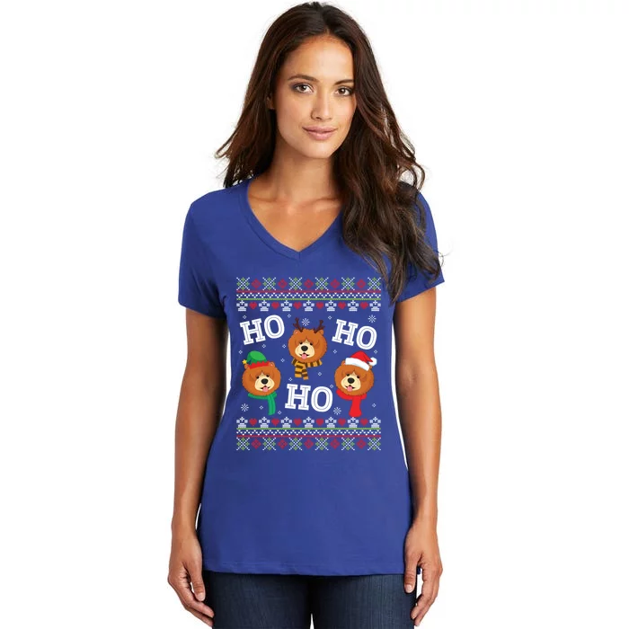 Chow Chow Dog Ho Ho Ho Merry Christmas Dad Mom Ugly Sweater Gift Women's V-Neck T-Shirt