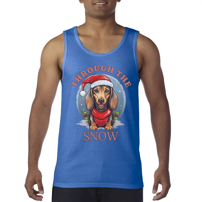 Cute Christmas Dachshund Dog Through The Snow Xmas Holiday Cool Gift Tank Top