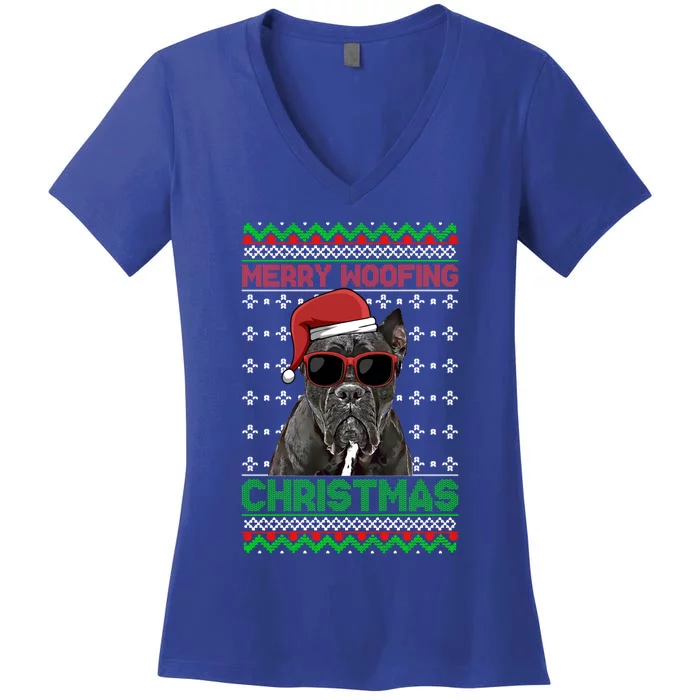 Cane Corso Dog Funny Merry Woofing Christmas Cute Gift Women's V-Neck T-Shirt