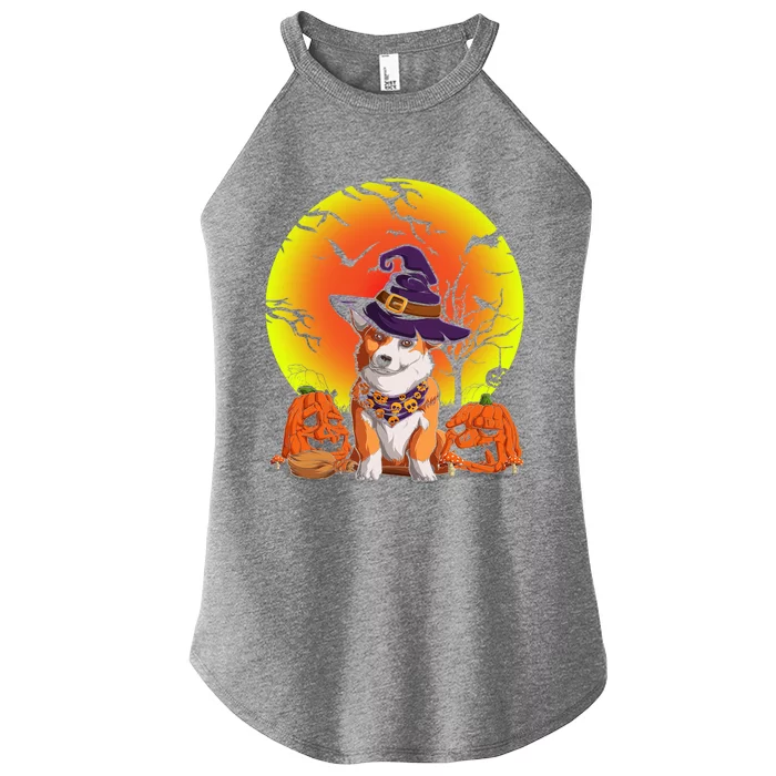 Cute Corgi Dog Witch Halloween Costume Funny Dog Lovers Great Gift Women’s Perfect Tri Rocker Tank