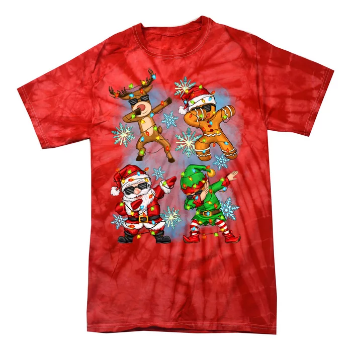 Cool Cute Dabbing Elf Santa Reindeer Gingerbread Tie-Dye T-Shirt