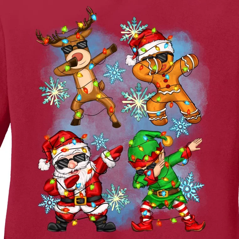 Cool Cute Dabbing Elf Santa Reindeer Gingerbread Ladies Long Sleeve Shirt