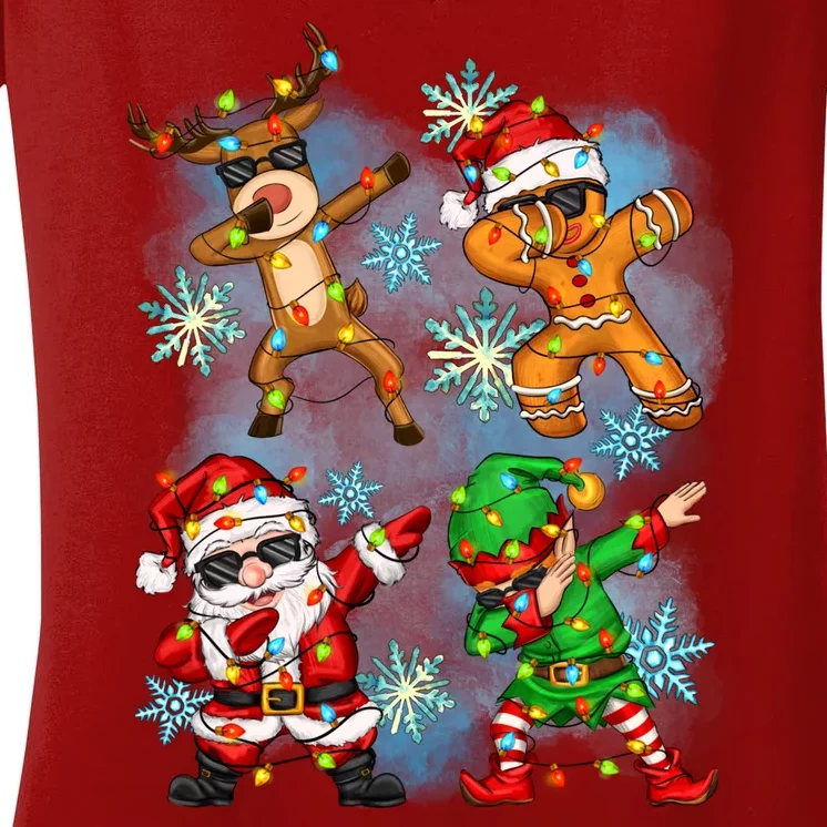 Cool Cute Dabbing Elf Santa Reindeer Gingerbread Women's V-Neck T-Shirt