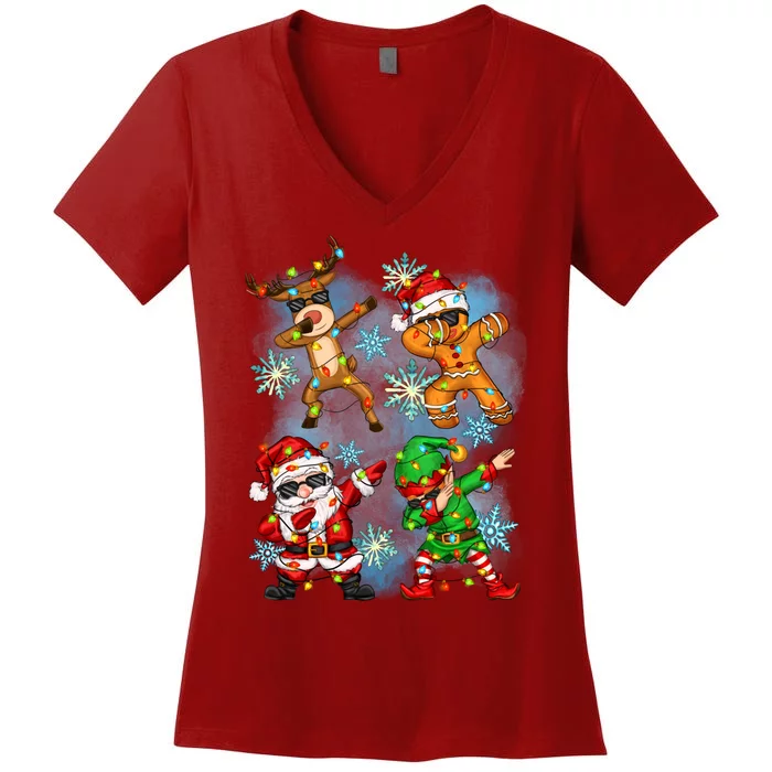 Cool Cute Dabbing Elf Santa Reindeer Gingerbread Women's V-Neck T-Shirt