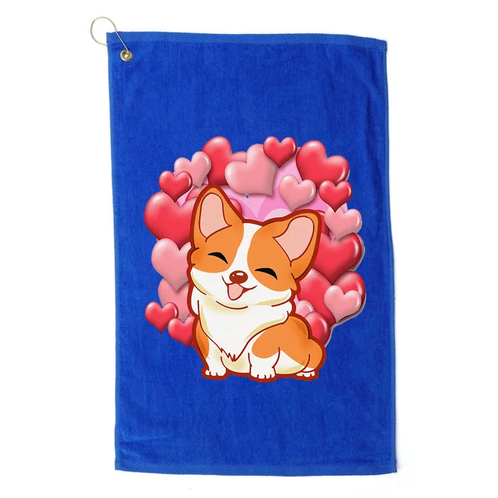 Cute Corgi Dog Valentines Day Love Heart Gift Platinum Collection Golf Towel