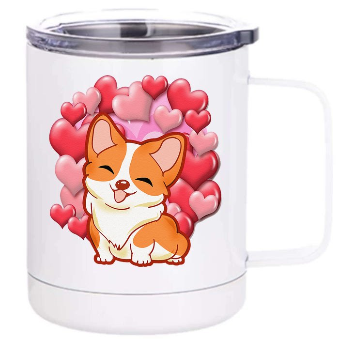 Cute Corgi Dog Valentines Day Love Heart Gift Front & Back 12oz Stainless Steel Tumbler Cup