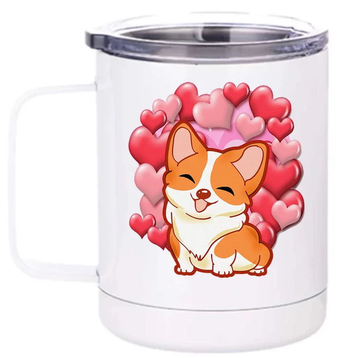 Cute Corgi Dog Valentines Day Love Heart Gift Front & Back 12oz Stainless Steel Tumbler Cup