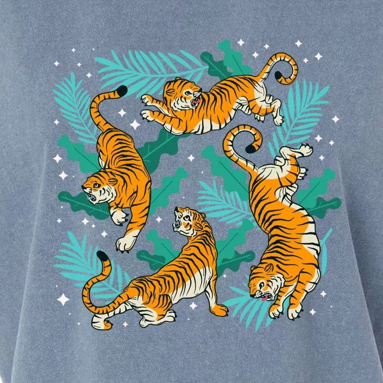 Cool Cartoon Dancing Tiger Graphic Gift Garment-Dyed Women's Muscle Tee