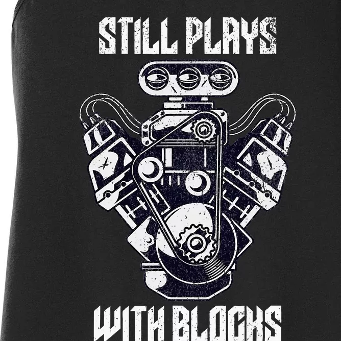 Cool Car Drag Racing Still Plays with Blocks Funny Mechanic Women's Racerback Tank