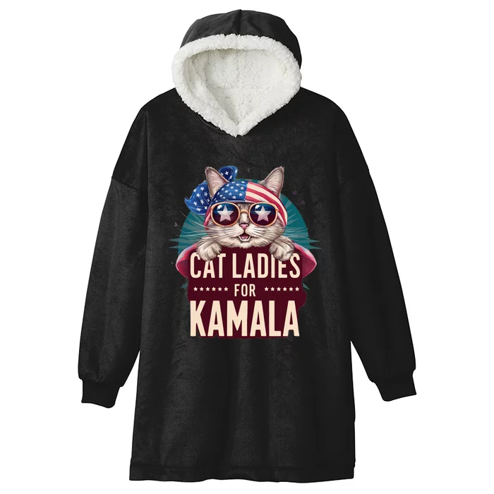 Cute Cat Design Cat Ladies For Kamala Hooded Wearable Blanket