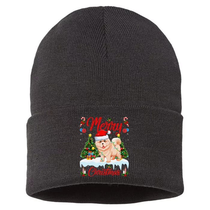 Chow Chow Dog Merry Christmas Tree Lighting Chow Chow Xmas Sustainable Knit Beanie