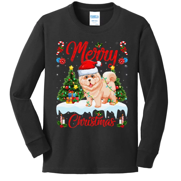 Chow Chow Dog Merry Christmas Tree Lighting Chow Chow Xmas Kids Long Sleeve Shirt