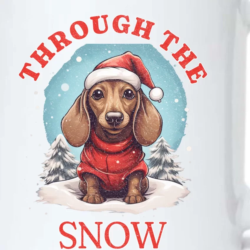 Cute Christmas Dachshund Dog Through The Snow Xmas Holiday Gift Black Color Changing Mug