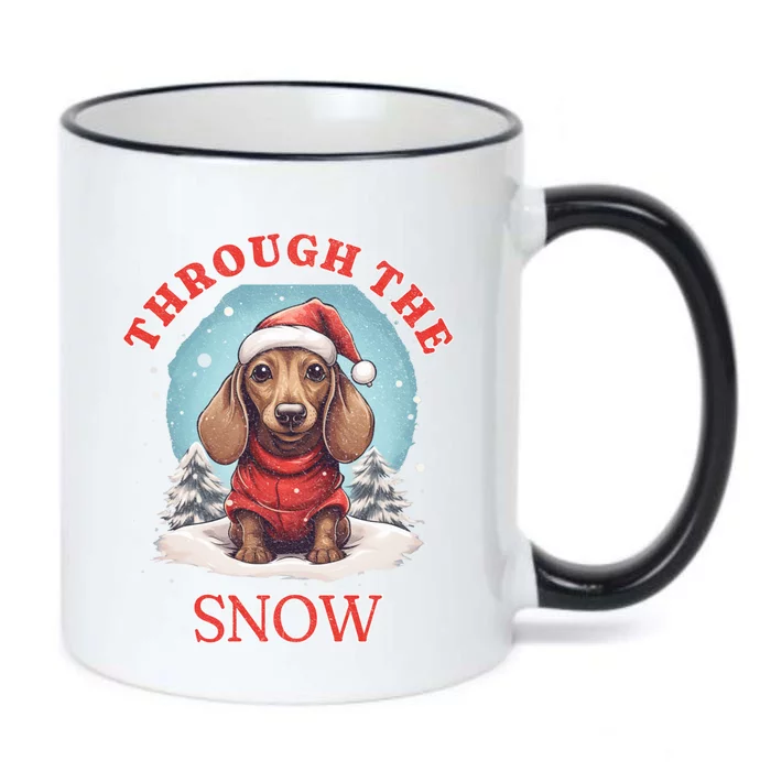 Cute Christmas Dachshund Dog Through The Snow Xmas Holiday Gift Black Color Changing Mug