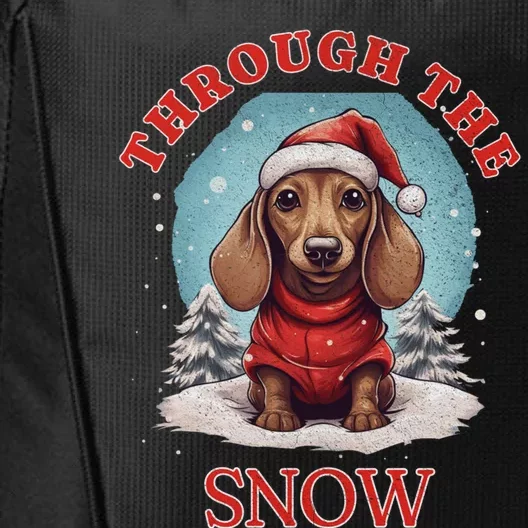 Cute Christmas Dachshund Dog Through The Snow Xmas Holiday Gift City Backpack