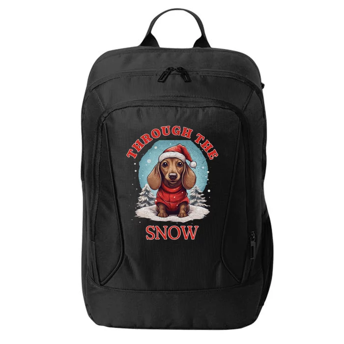 Cute Christmas Dachshund Dog Through The Snow Xmas Holiday Gift City Backpack