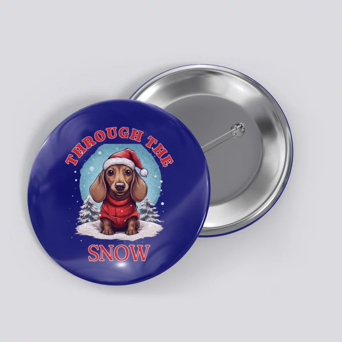 Cute Christmas Dachshund Dog Through The Snow Xmas Holiday Gift Button