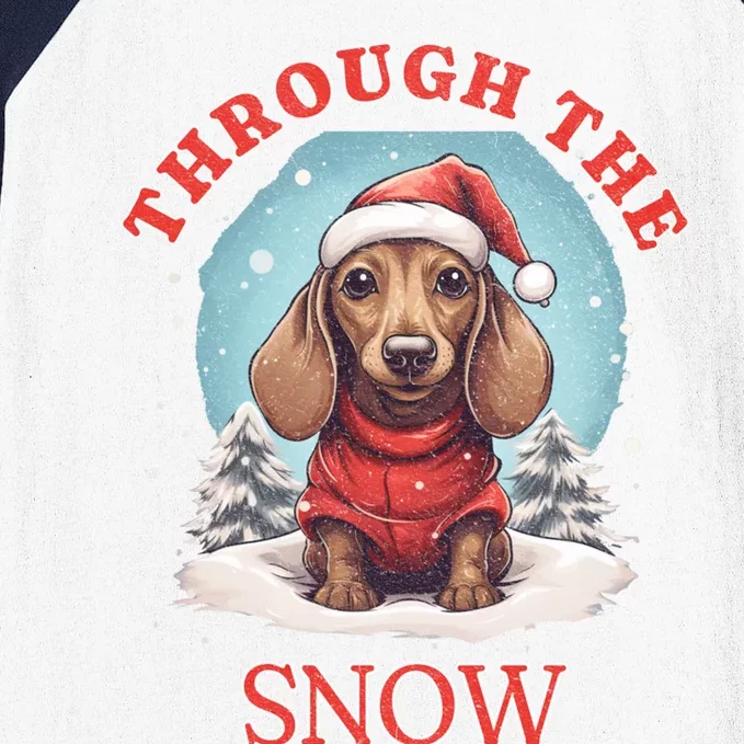 Cute Christmas Dachshund Dog Through The Snow Xmas Holiday Gift Baseball Sleeve Shirt