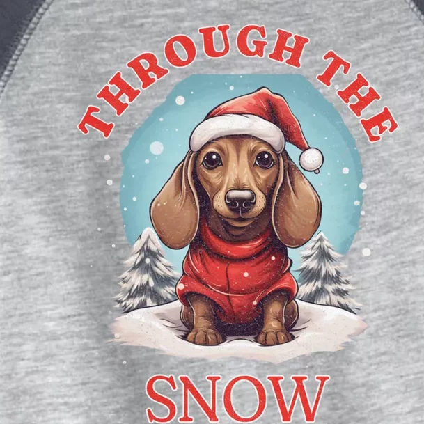 Cute Christmas Dachshund Dog Through The Snow Xmas Holiday Gift Toddler Fine Jersey T-Shirt