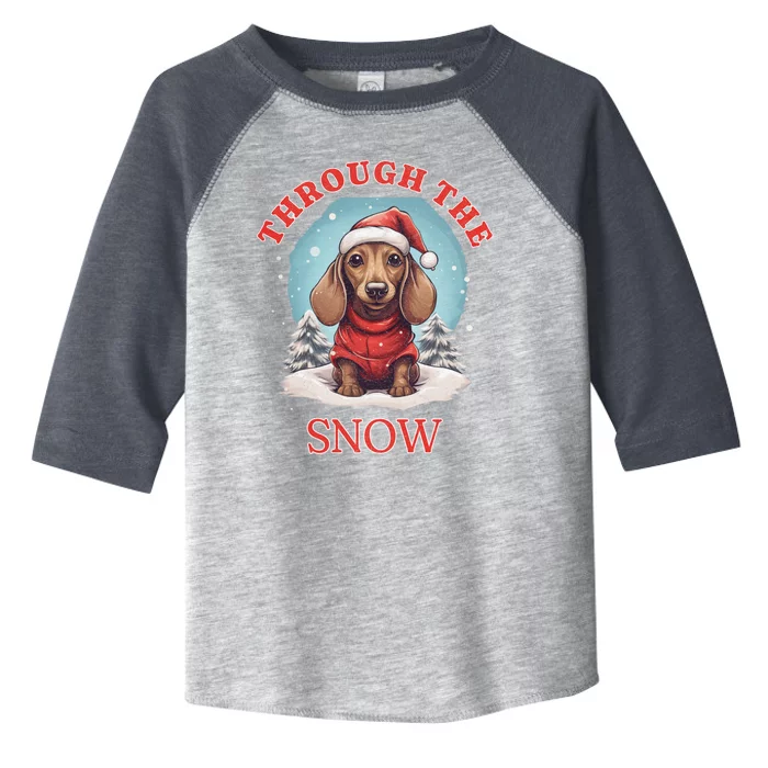 Cute Christmas Dachshund Dog Through The Snow Xmas Holiday Gift Toddler Fine Jersey T-Shirt