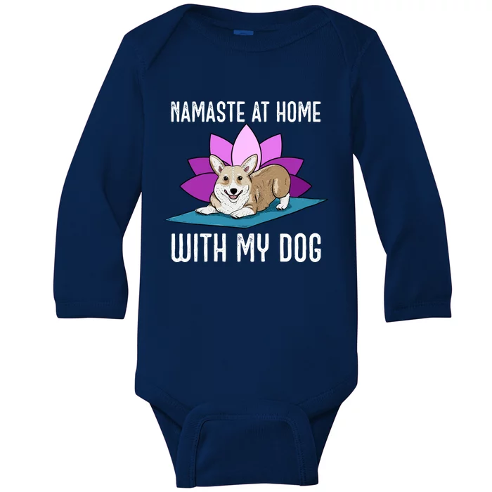 Cute Corgi Doing Yoga Namaste At Home With My Dog Meaningful Gift Baby Long Sleeve Bodysuit