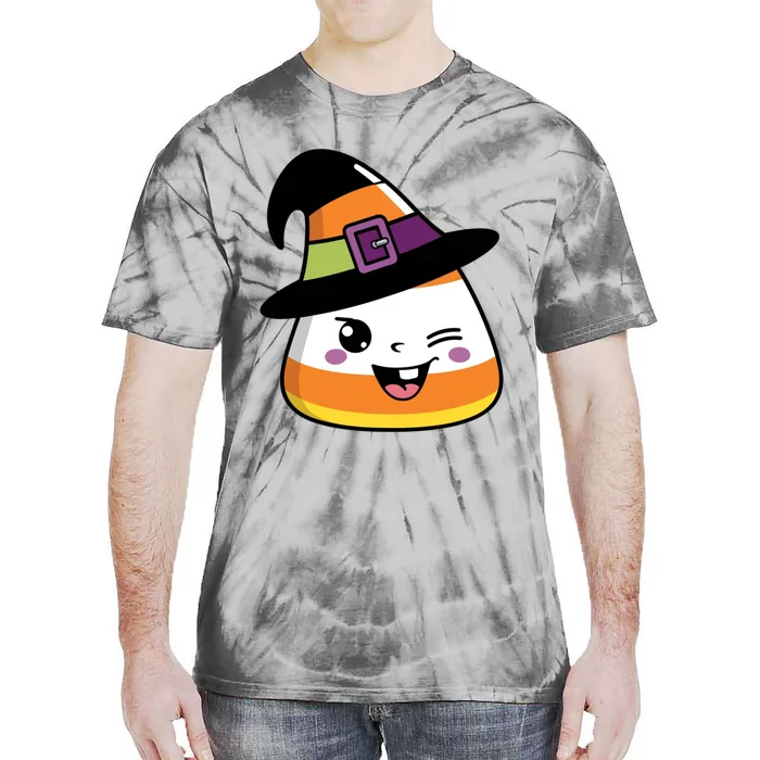 Candy Corn Emoticon Winky Face Witch Funny Halloween Tie-Dye T-Shirt