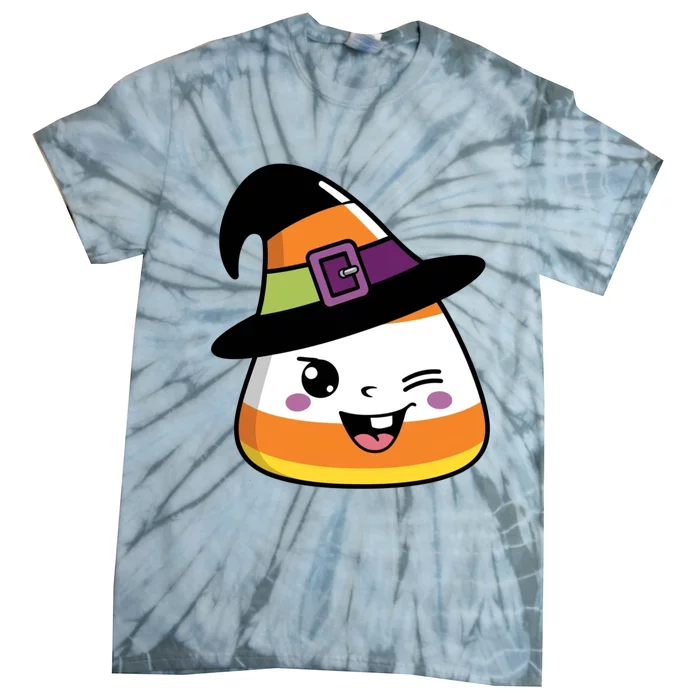 Candy Corn Emoticon Winky Face Witch Funny Halloween Tie-Dye T-Shirt