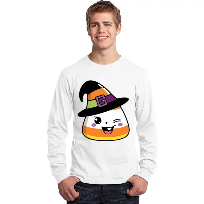 Candy Corn Emoticon Winky Face Witch Funny Halloween Tall Long Sleeve T-Shirt