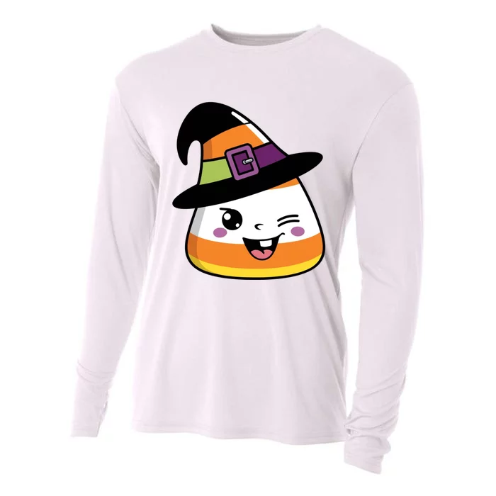 Candy Corn Emoticon Winky Face Witch Funny Halloween Cooling Performance Long Sleeve Crew