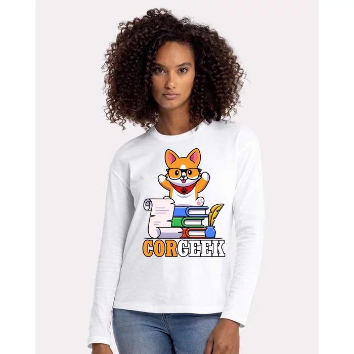 CORGEEK Cute Educated Corgi Womens Cotton Relaxed Long Sleeve T-Shirt