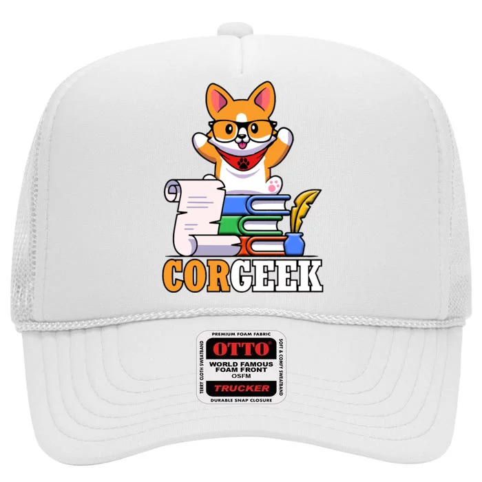 CORGEEK Cute Educated Corgi High Crown Mesh Trucker Hat