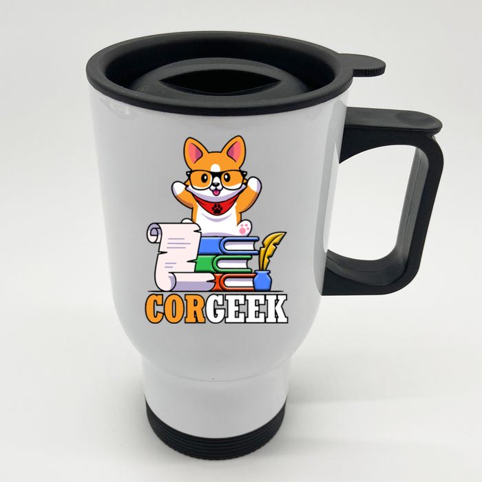 CORGEEK Cute Educated Corgi Front & Back Stainless Steel Travel Mug