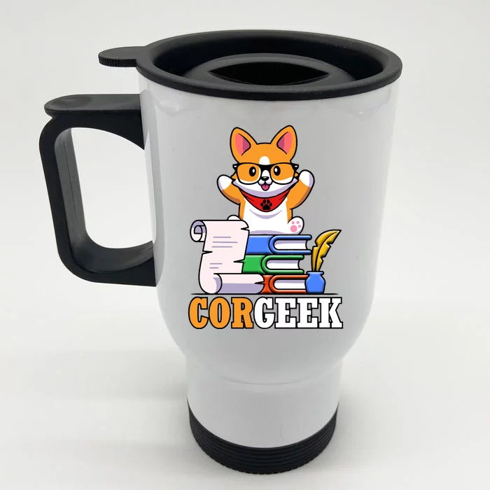 CORGEEK Cute Educated Corgi Front & Back Stainless Steel Travel Mug