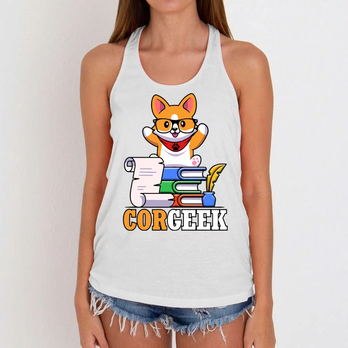 CORGEEK Cute Educated Corgi Women's Knotted Racerback Tank