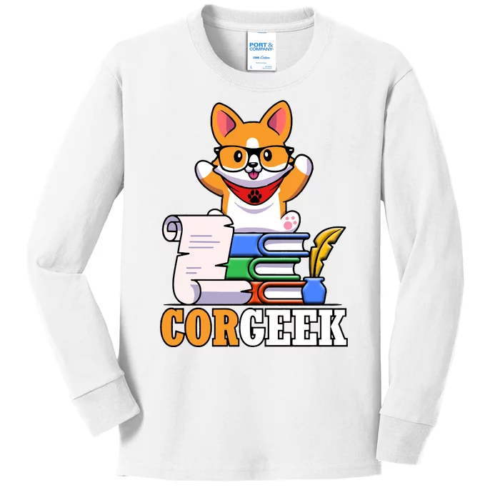 CORGEEK Cute Educated Corgi Kids Long Sleeve Shirt