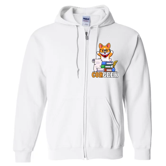 CORGEEK Cute Educated Corgi Full Zip Hoodie