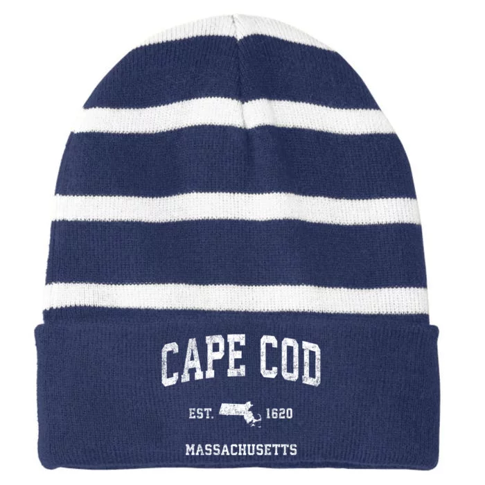 Cape Cod Est 1620 Massachusetts Ma Vintage Established Sports Design Striped Beanie with Solid Band