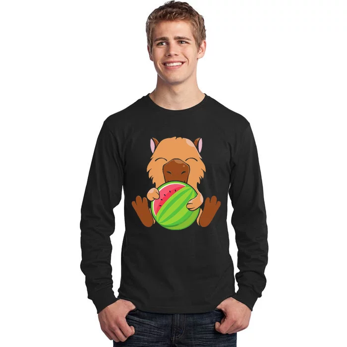 Capybara Cute Eating Watermelon Capybara Tall Long Sleeve T-Shirt