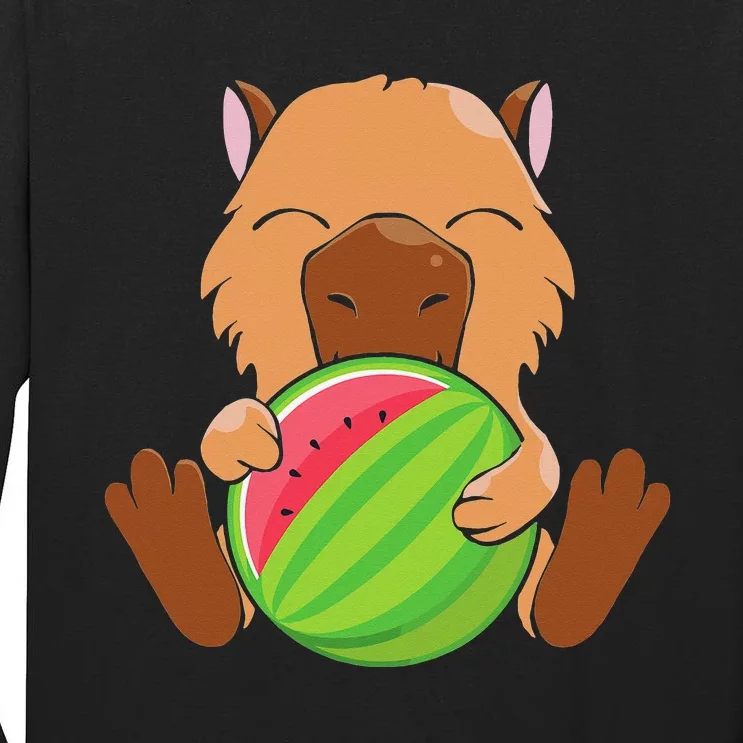 Capybara Cute Eating Watermelon Capybara Tall Long Sleeve T-Shirt