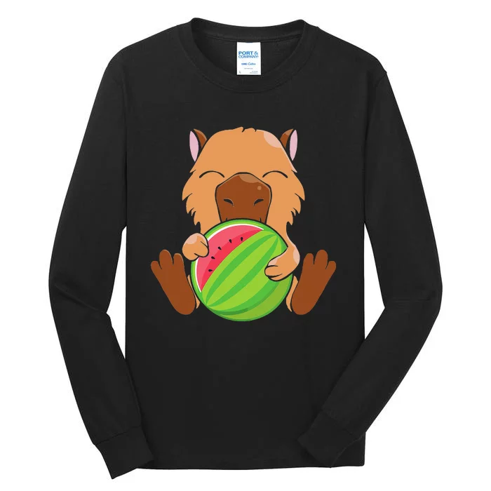 Capybara Cute Eating Watermelon Capybara Tall Long Sleeve T-Shirt